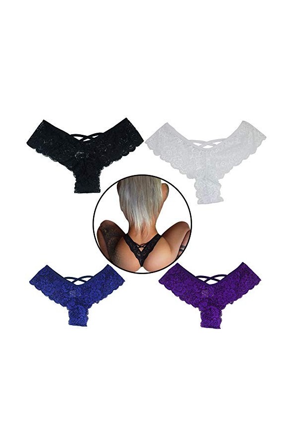 VRTUR Culotte Sexy en Dentelle Taille Basse Tangas pour Femmes Soie De Glace Strings G-String en Dentelle Florale Strings Tan