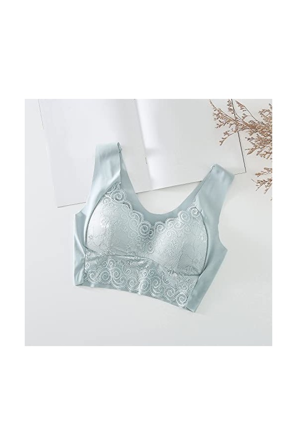 Soutien-gorge en dentelle pour femme - Grande taille - Soutien-gorge push-up - Soutien-gorge à lacets, gris, XL