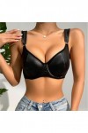 Dinnesis Lingerie de Noël pour femme en PU avec boucle à lanières - Soutien-gorge - Bralette push-up sexy, Noir , S