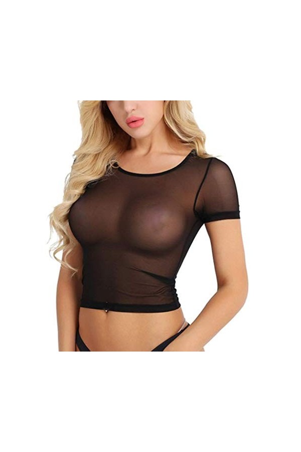 Lingerie Femme Sexy Ensemble Homme Sexy Hot y20k Sleeve Short Mesh Crop T Casual Tops pour Femmes Voir-Through Shirt Sheer Me