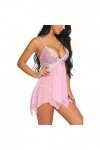 Luckywaqng Robe de nuit transparente vêtements dentelle femme ceinture fleur chemise V pilule bébé sous-vêtements décolleté l