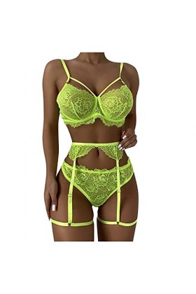 Ensemble Lingerie Femme Sexy Chic Dentelle Cuisse Jarretière Ensemble de Soutien-Gorge et de Culottes Sexy à Bretelles Stretc