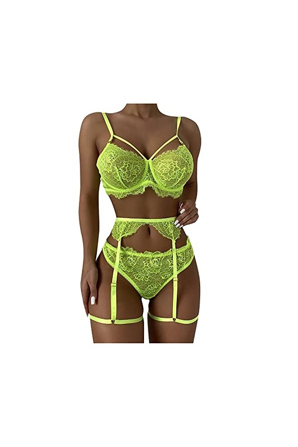 Ensemble Lingerie Femme Sexy Chic Dentelle Cuisse Jarretière Ensemble de Soutien-Gorge et de Culottes Sexy à Bretelles Stretc