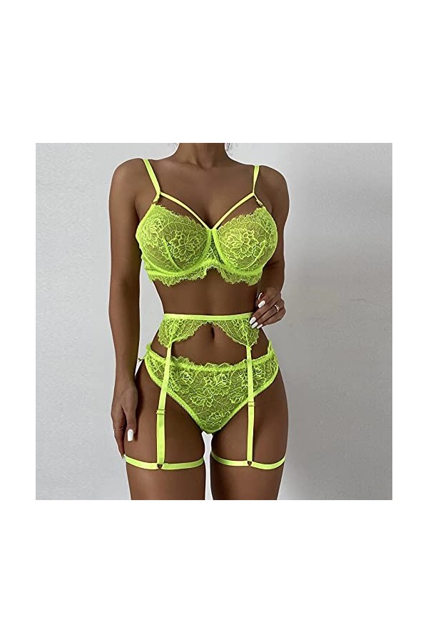 Ensemble Lingerie Femme Sexy Chic Dentelle Cuisse Jarretière Ensemble de Soutien-Gorge et de Culottes Sexy à Bretelles Stretc