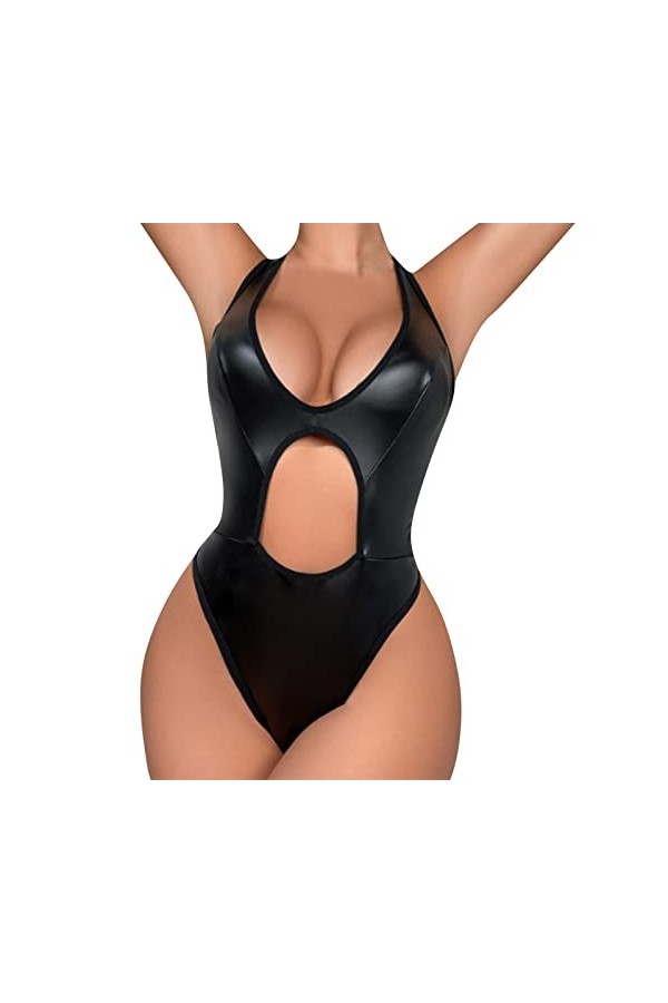 Lingerie pour femme 1 PC Lingerie en peluche Lingerie Sexy Encolure épaules dénudées Connecté PU Lacets en peluche Body en pe