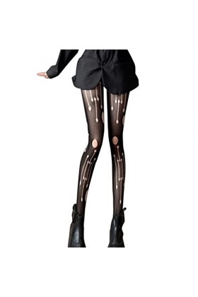 BOTCAM Femmes Sexy Trou Anti-Crochet Design Sens Mince Filet de Pêche Collants Gland Trou Noir Soie Bas Résille Noir, a, tail