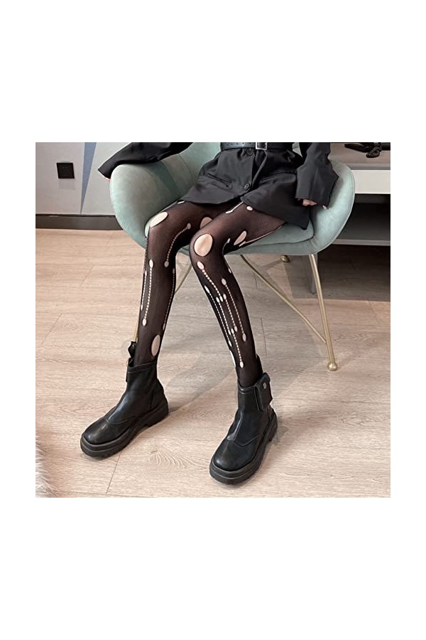 BOTCAM Femmes Sexy Trou Anti-Crochet Design Sens Mince Filet de Pêche Collants Gland Trou Noir Soie Bas Résille Noir, a, tail