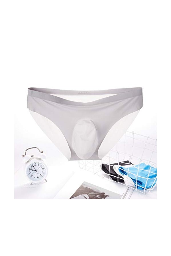 BIISDOST Slips 3D Culottes pour Hommes Une pièce Respirable sans Soudure sous-vêtements en Soie de Glace Ouvert Sexy Grey, X
