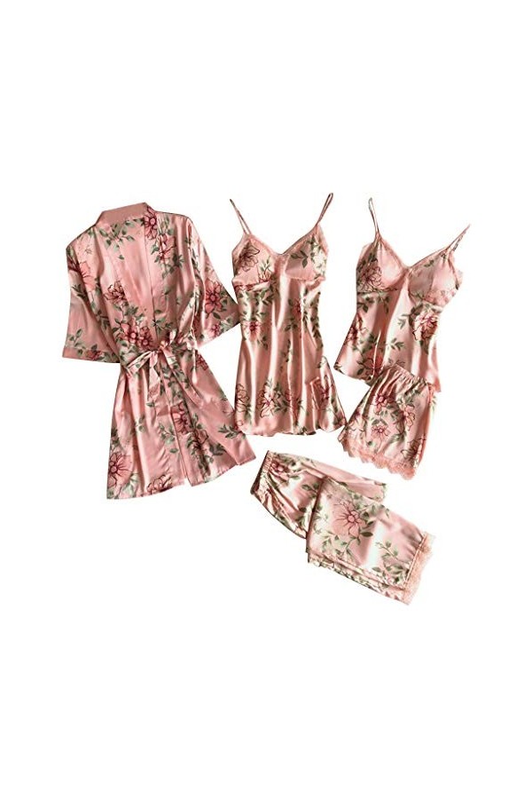 5 pièces pour femme - Chemise dhiver sexy avec col en V pour femme - Bretelles antidérapantes - Satin de soie - Chemise de n