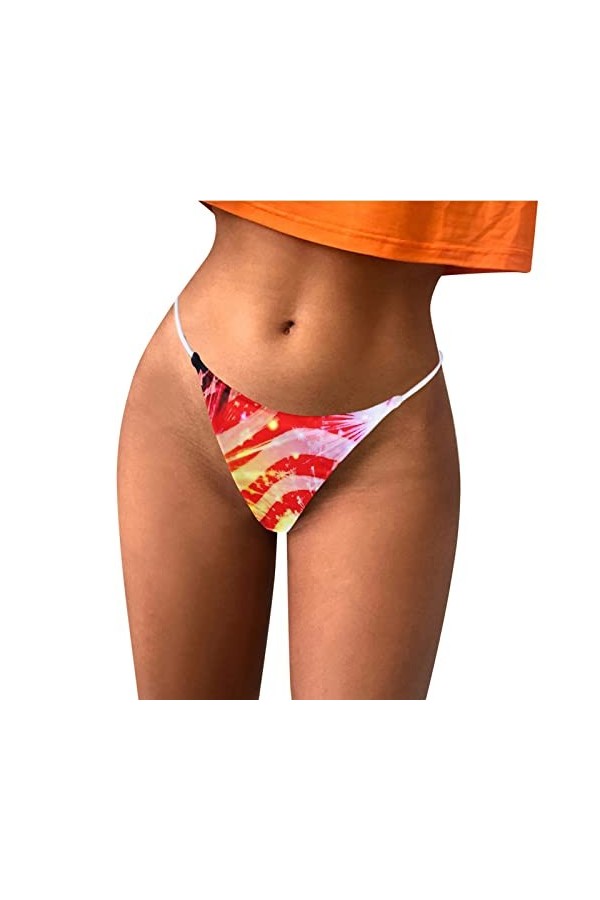 Sexy G String Imprimé Culotte Femme T Back Culotte Confort Doux Taille Basse sous-vêtement Ensemble sous-vêtement Red, S 