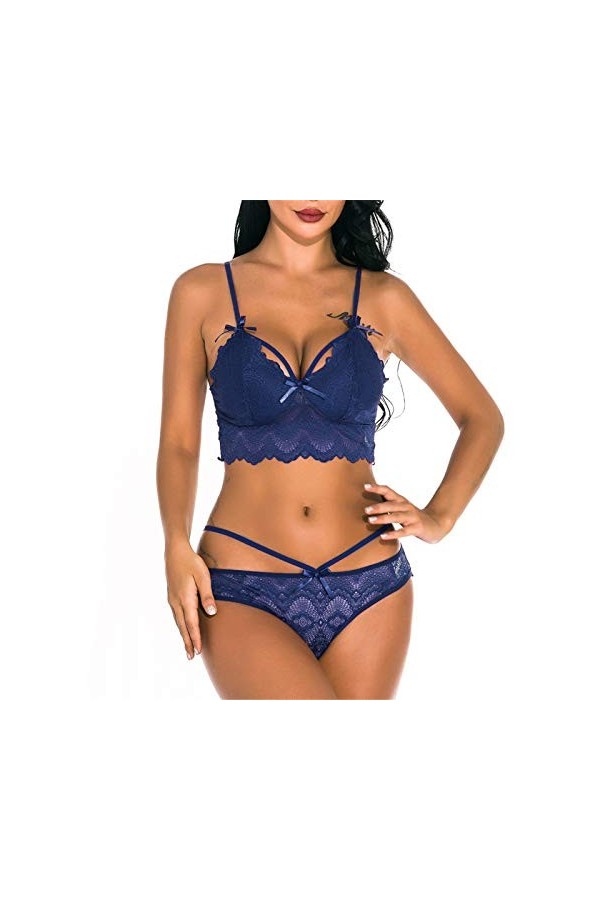 Ensemble de lingerie sexy pour femme - Rouge - Dentelle - Jarretière - Sans manches - Sous-vêtements - Culotte - Ensemble de 
