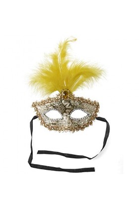 Carriere Masque avec Plumes Venitien Style Or Blanc X Fete du