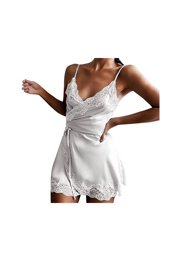 Pyjama chemise de nuit pour femme - Sous-jupon sexy avec col en V pour femme - Bretelles antidérapantes - Vêtement de nuit, R