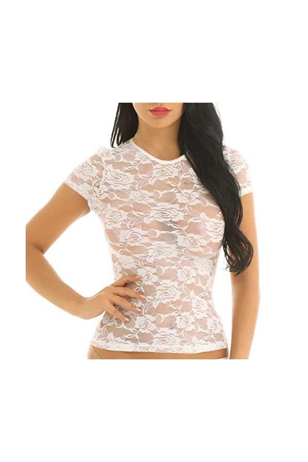 Ensemble de porte-jarretelles amusantes en tôle transparente en dentelle pour femme, Blanc., M