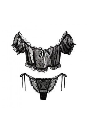 NHNKB String pour femme - String 2 pièces - Robe de nuit - Sous-vêtements - Dentelle - Lingerie pour femme, Noir , Taille uni