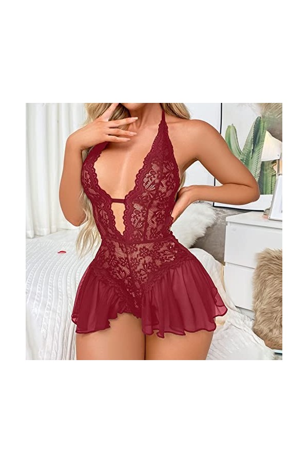 Luckywaqng Ensemble de vêtements pour femme - Grande taille - Sexy - Sous-vêtements en dentelle - Combinaison de passion - Co