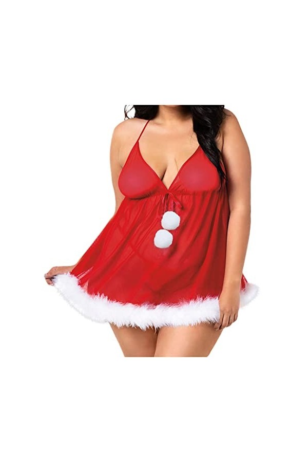RYTEJFES Lingerie sexy pour femme - Rouge - Lingerie sexy - Col en V - Costume - Noel érotique - Grande taille - Dessuesexy V