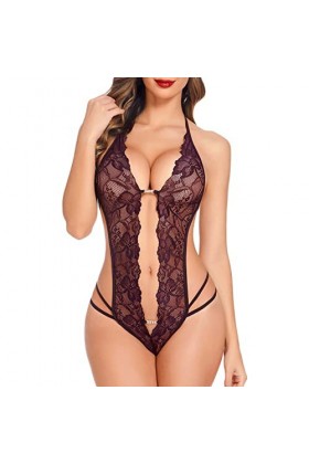 Lingerie Sexy Femme Coquine Hot Grande Taille Femmes 1 Pièce Lingerie Sexy Dentelle Body Deep V Teddy Nuisettes S ~ XXL Lot L