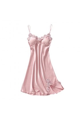 Chemise de nuit pour femme - Robe de nuit sexy - Col en V - Satin - Chemise de nuit en dentelle - Robe de nuit - Robe de nuit