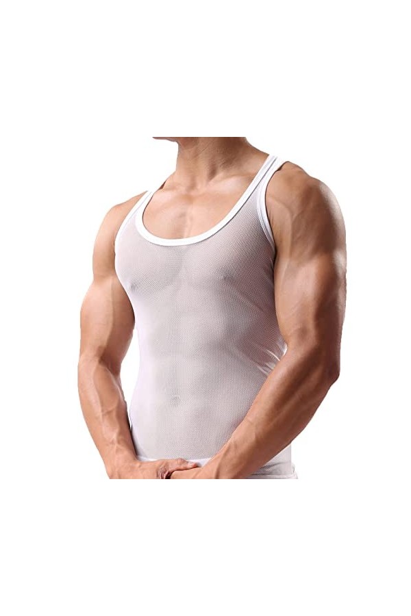 Jiabing sous-vêtements Sexy pour Hommes Boxer Slips Maille Respirant Sexy Chemises Hommes sans Manches vêtements de Nuit Voir