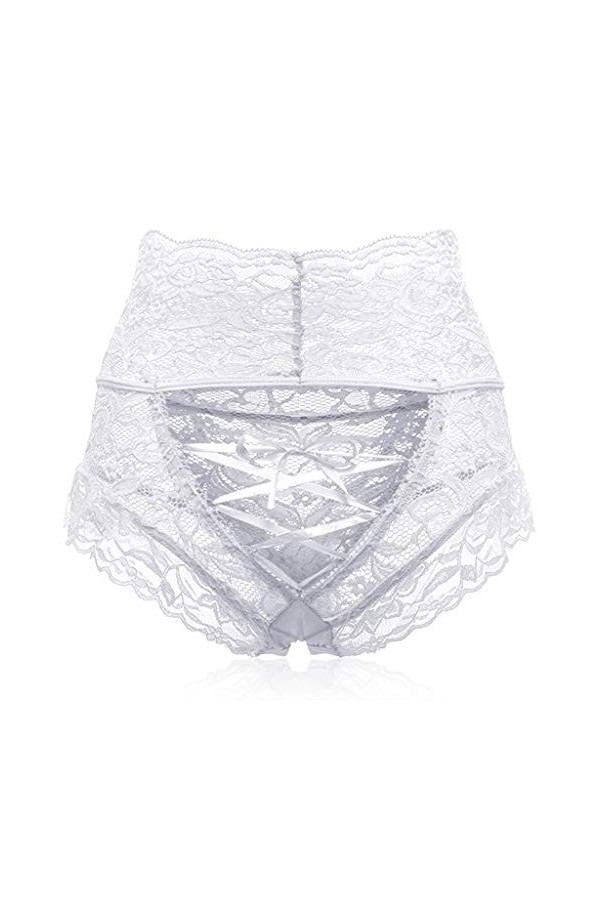 BIISDOST Culotte nouée Taille Haute en Dentelle Creuse Sexy pour Femmes Ouverte Entrejambe White, M 