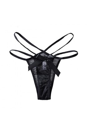 Mesdames Dentelle Sangle Taille Basse élastique Mince Sangle sans Couture Sexy String Culotte Lingerie Masculine Black, M 