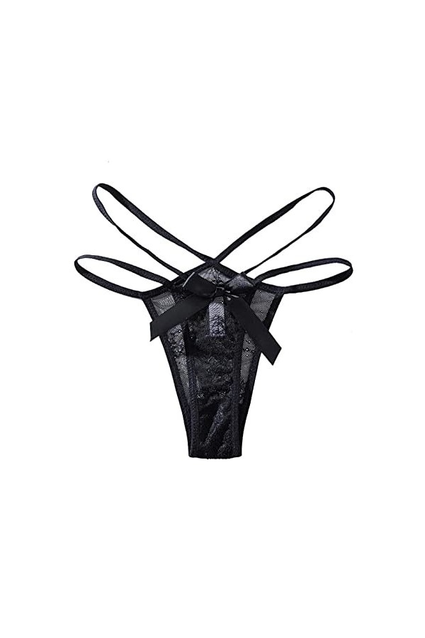 Mesdames Dentelle Sangle Taille Basse élastique Mince Sangle sans Couture Sexy String Culotte Lingerie Masculine Black, M 