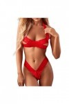 Legou Ensembles de lingerie sexy à trois points pour femme, Rouge, Small