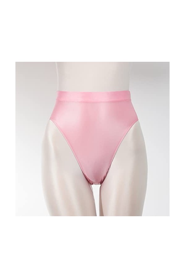 Jiabing Culotte Taille Haute Transparente et Sexy et Lisse Bustier Dentelle Pink, L 