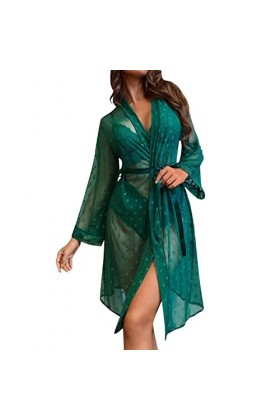Vêtements de nuit pour femme - Col en V - Satin - Mode - Tentation - Chemise de nuit - Robe de nuit respirante, vert, L