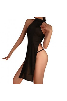 Générique Lingerie Sexy pour Femme sous-vêtements Sexy pour Femmes col en Dentelle Transparente Robe Longue déshabiller Pyjam