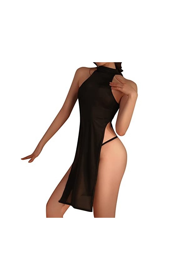 Générique Lingerie Sexy pour Femme sous-vêtements Sexy pour Femmes col en Dentelle Transparente Robe Longue déshabiller Pyjam