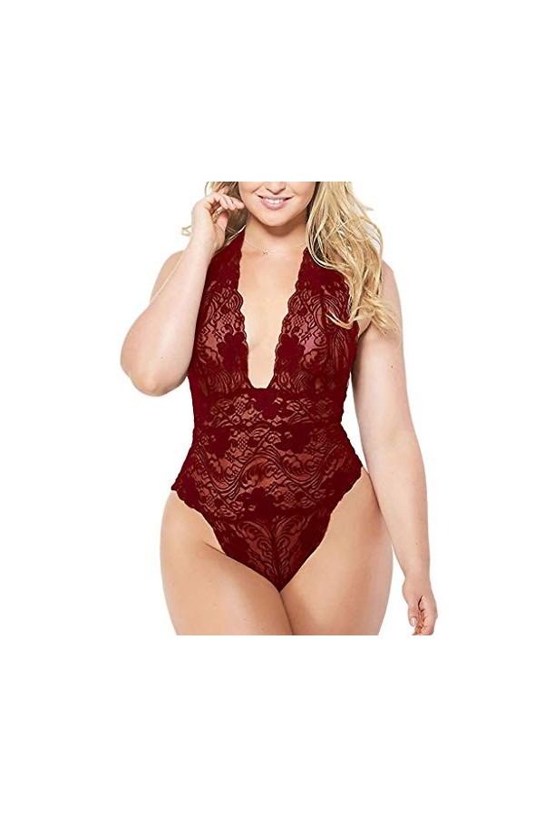 liaddkv Femme Taille Nuit Quot. Teds Sexy Nuit Vêtements Une Pièce Plus Lingerie Noir Sexy, Bordeaux, L