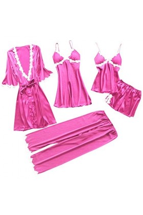 Chemise de nuit pour femme - Lingerie avec col en V - Spaghetti - Slip intégral - Bandoulière réglable - Satin de soie - Chem