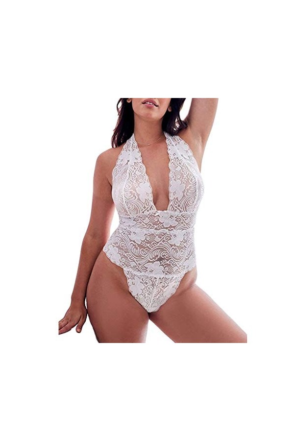 liaddkv Femme Taille Nuit Quot. Teds Sexy Nuit Vêtements Une Pièce Plus Lingerie Noir Sexy, Blanc., XXL