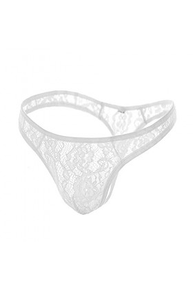 Sulifor String Sexy pour Hommes avec Dentelle Taille Basse Transparente Voir à Travers des sous-vêtements Sexy Nuisette Sexy 