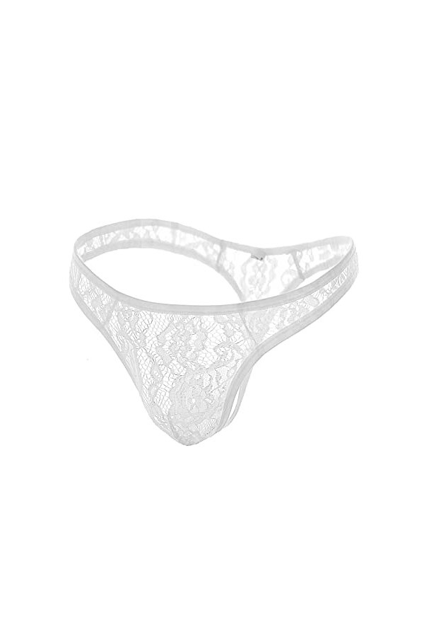 Sulifor String Sexy pour Hommes avec Dentelle Taille Basse Transparente Voir à Travers des sous-vêtements Sexy Nuisette Sexy 