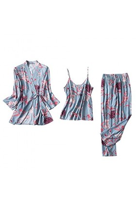 Pyjama en soie glacée pour femme - Grande taille - Col en V - Chemise de nuit sexy - Satin de soie - Pour femme - Bretelles a