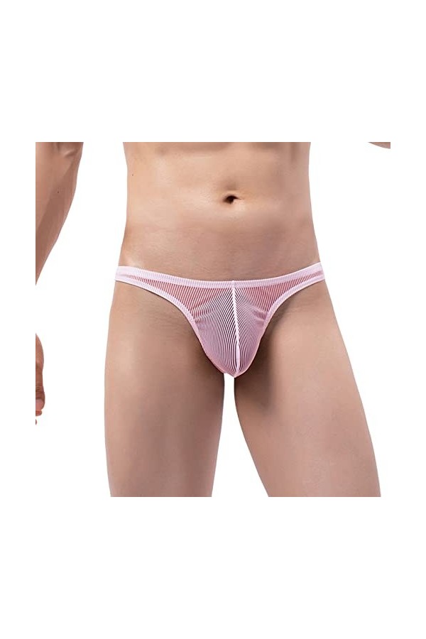 Boxer large pour homme, solide, sexy, respirant, taille basse, sous-vêtement fonctionnel, Rose, L