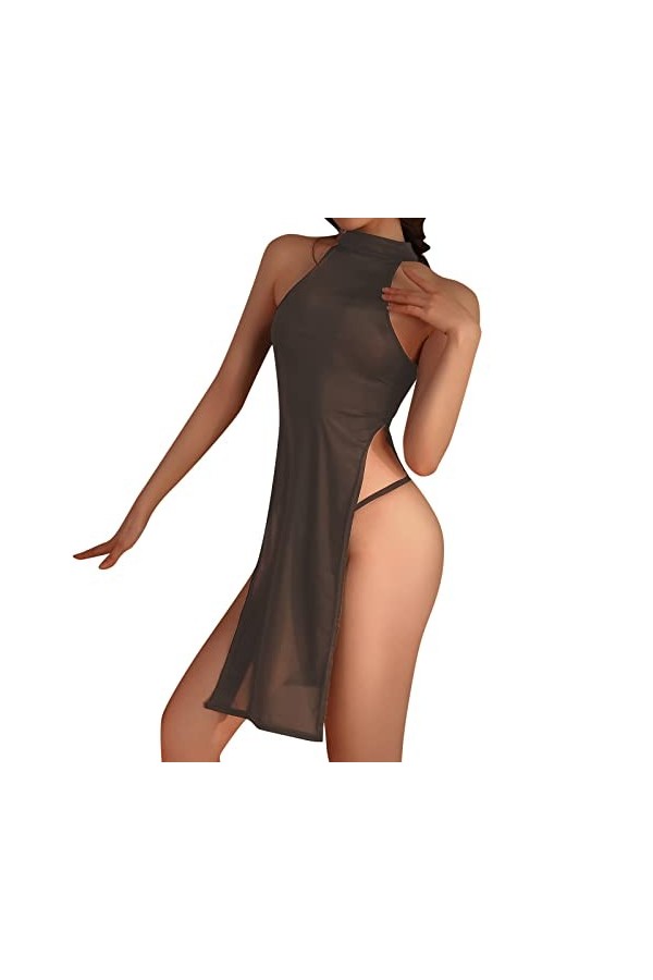 Générique Lingerie Sexy pour Femme sous-vêtements Sexy pour Femmes col en Dentelle Transparente Robe Longue déshabiller Pyjam