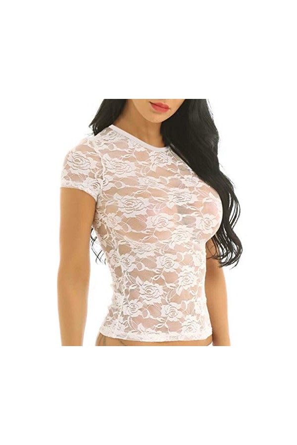 Ensemble de porte-jarretelles amusantes en tôle transparente en dentelle pour femme, Blanc., XXL