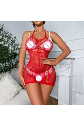 GilRu Mesdames Sexy Lingerie Open File Transparent Lace Hip Jupe Mesh Vêtements Ensemble Lingerie Satin Red, One Size 