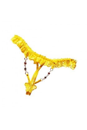 MKIUHNJ Body 48 Sexy Slips Femme Sous-Vêtements Culotte Transparente Chaîne Sexy Respirant Dentelle Costume Sexy, jaune, tail