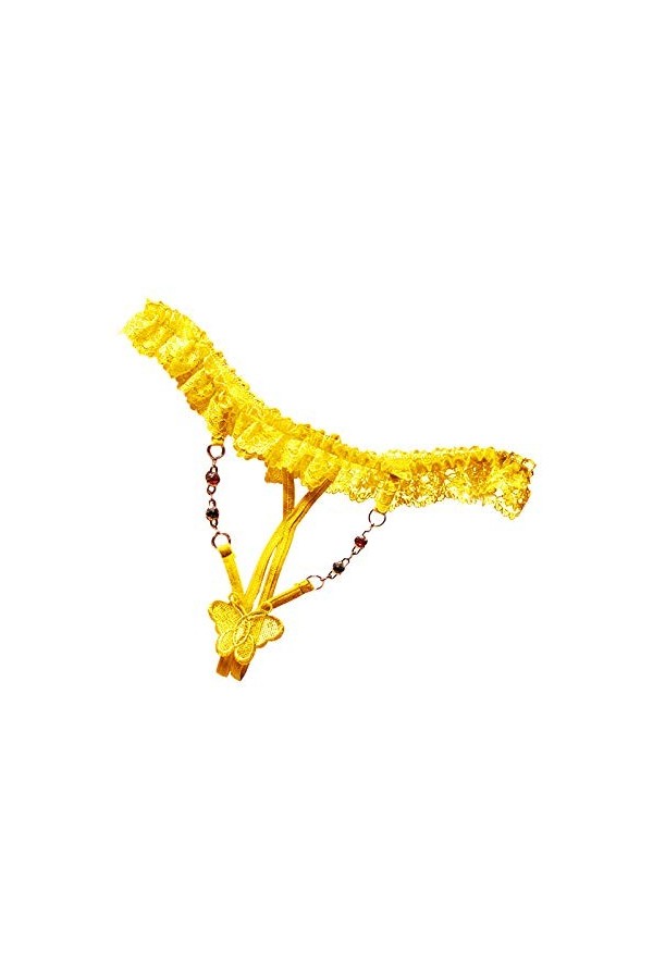 MKIUHNJ Body 48 Sexy Slips Femme Sous-Vêtements Culotte Transparente Chaîne Sexy Respirant Dentelle Costume Sexy, jaune, tail