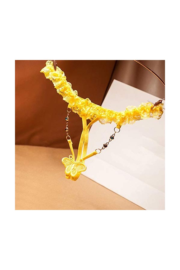 MKIUHNJ Body 48 Sexy Slips Femme Sous-Vêtements Culotte Transparente Chaîne Sexy Respirant Dentelle Costume Sexy, jaune, tail