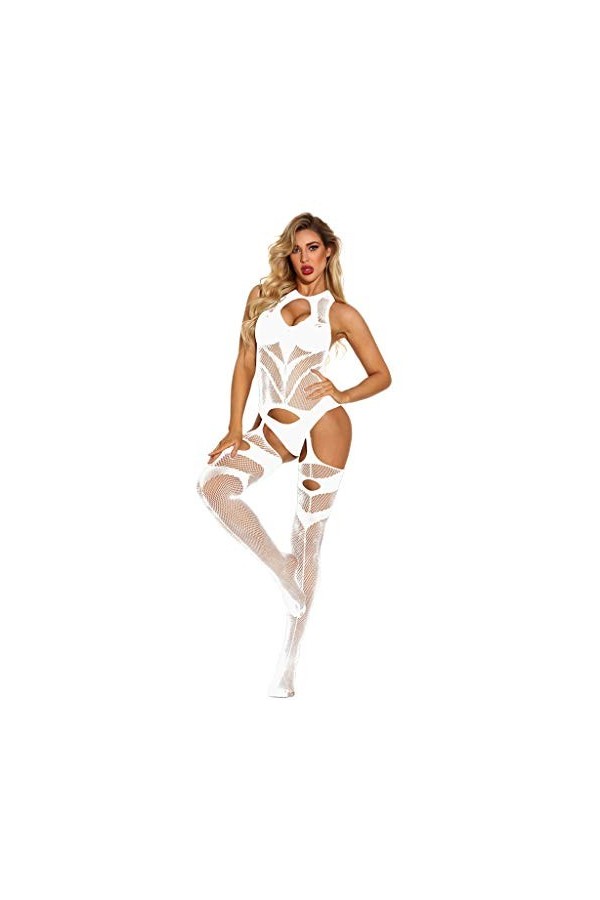 Femmes Sous-vêtements entrejambe Pyjama Bodystocking Ouvert Lingerie Couleur, Blanc., taille unique