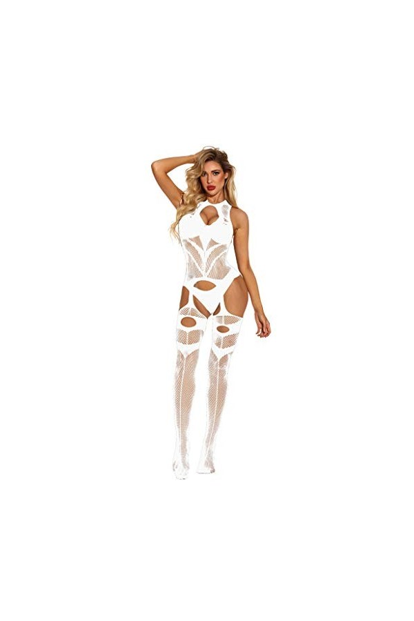 Femmes Sous-vêtements entrejambe Pyjama Bodystocking Ouvert Lingerie Couleur, Blanc., taille unique