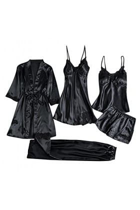 Pyjama pour femme en soie glacée avec col en V - Robe de nuit sexy - Pyjama - Robe de nuit - Chemise de nuit - Vêtement de ma