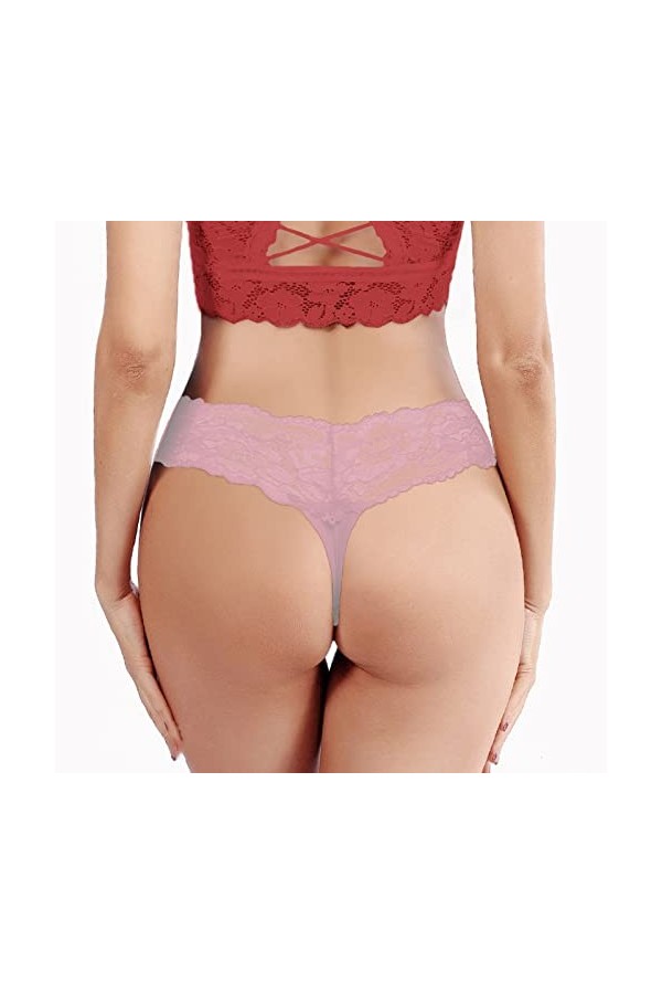 liaddkv Culotte pour femme - String - Un ensemble de couleurs au choix - Lingerie creuse - Fleurs latérales - Dentelle - Stri