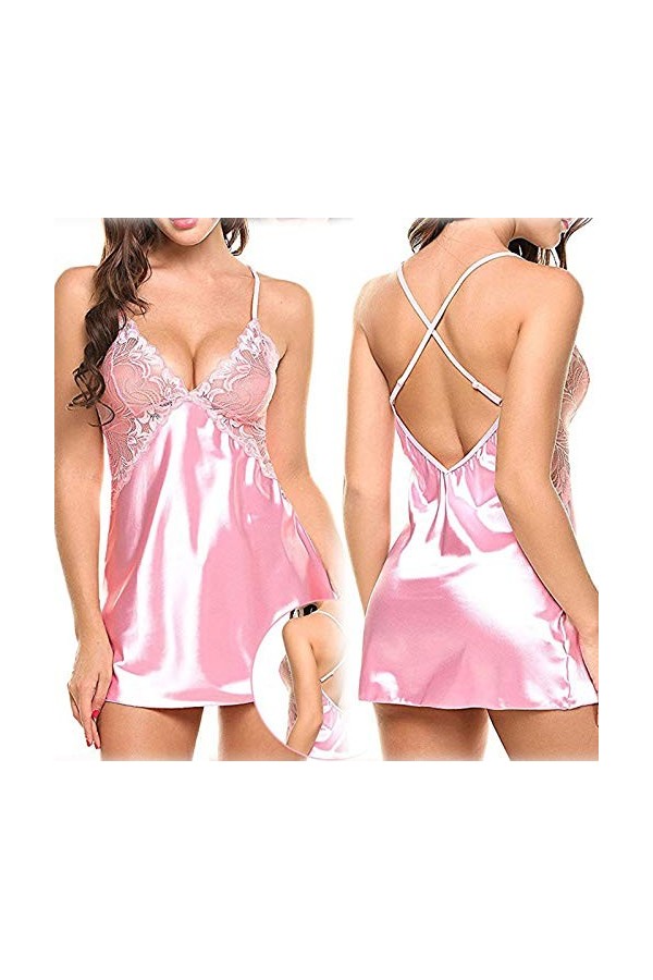 FGUUTYM Lingerie sexy pour femme - Ensemble de pyjama - Sous-vêtements de nuit sexy pour femme, Rose, XL